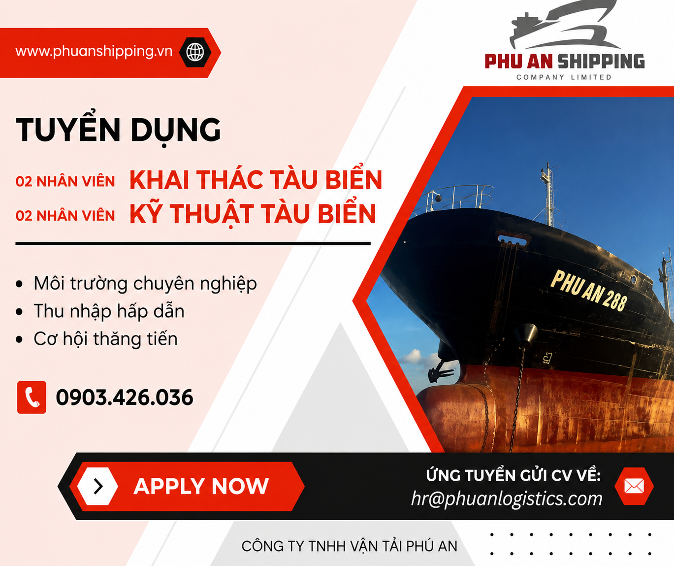 Tuyển Nhân Viên Khai Thác & Kỹ Thuật Tàu Biển tại Hải Phòng